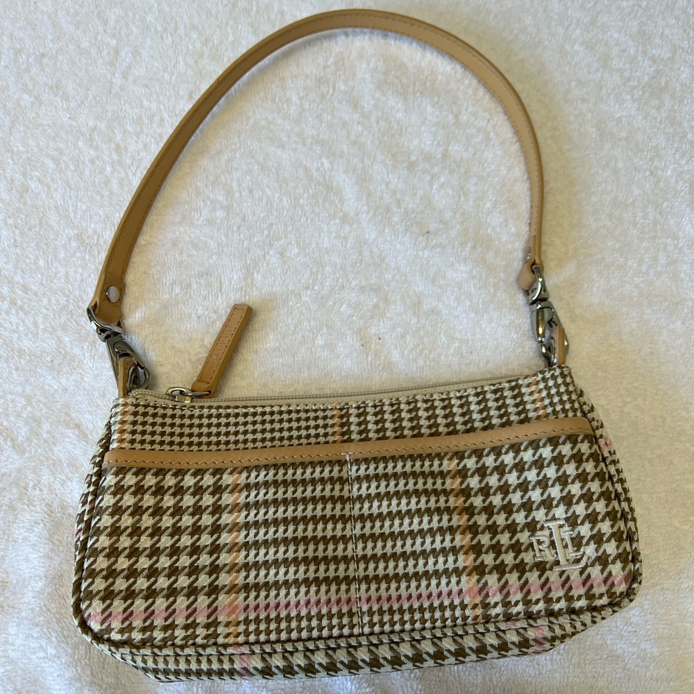 Lauren Ralph Lauren Tan and Cream Houndstooth Shoulder Bag